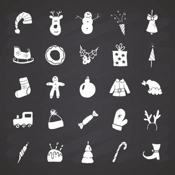 Christmas and New Year Icons hand drawn doodles, vector illustration