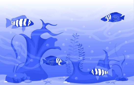 Beautiful Aquarium Fish Reef Blue Water Plant Illustration