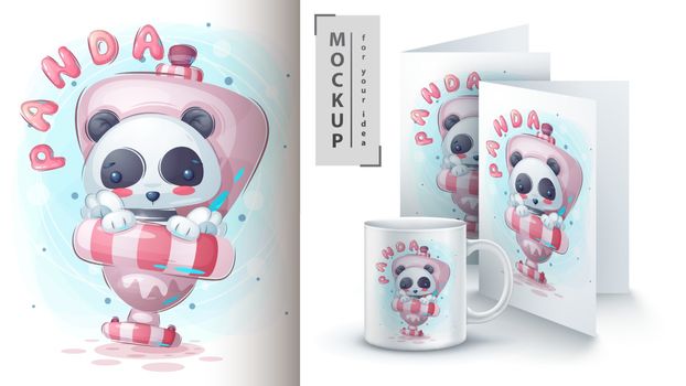 Panda in the toilet - poster and merchandising. Vector eps 10