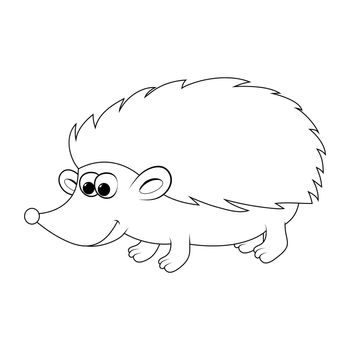 Hedgehog outline isolated on white. Contour autumnal shape for kids. Vector smiling animal for autumn design.  Cartoon happy pet illustration. Funny mammal mascot with sharp spikes. 