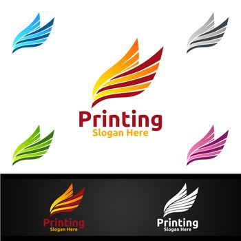 Fly Printing Company Vector Logo Design for Media, Retail, Advertising, Newspaper or Book Concept