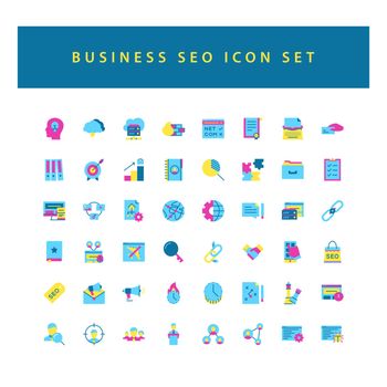 business and seo icon set with colorful modern Flat style design.