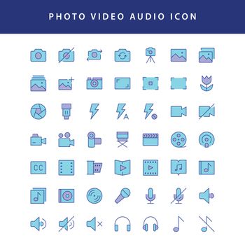photo video filled outline icon set vol1