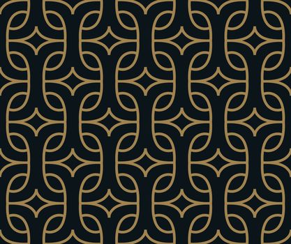 Abstract geometric pattern with lines. A seamless vector background. Blue black and gold texture