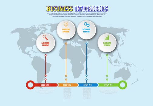 Infographic template with visual icons. 4 steps for modeling a business, Finance, project, plan, or marketing. Vector illustration