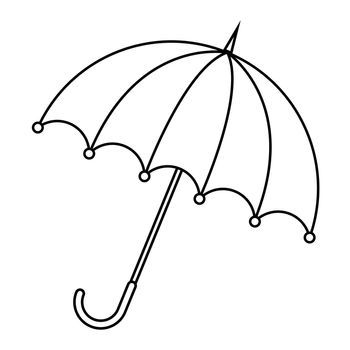 Umbrella outline illustration. Parasol contour isolated on white. Rain protection icon. Autumnal vector line art symbol. Seasonal design concept. Eps 10 sign for autumn composition.