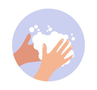 Washing hand with soap foam. Hygiene cartoon concept. Vector flat illustration