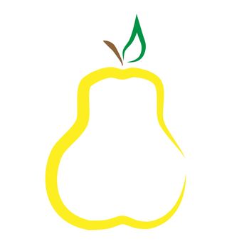 Yellow pear. Pear icon with twig leaf isolated on white background