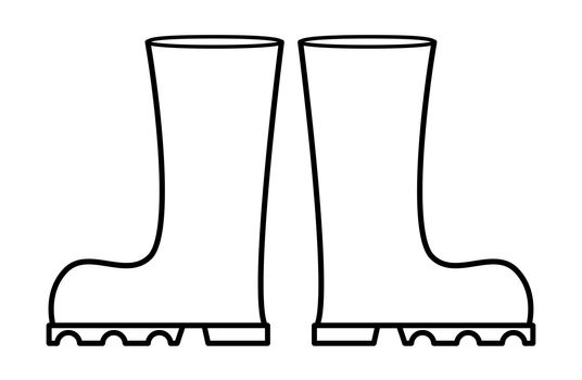 Rubber boots outline vector design. Wellington boot contour illustration isolated on white background. 
