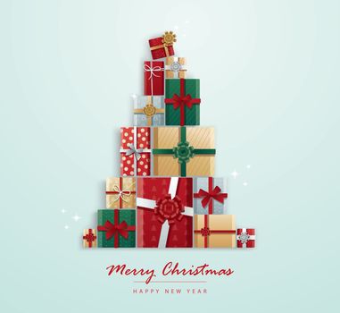 gifts box in Christmas tree shape vector illustration