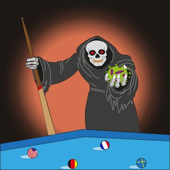 Vector EPS 10. Death plays billiards with the coronavirus.