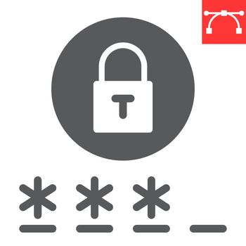 Password glyph icon, security and lock, padlock sign vector graphics, editable stroke solid icon, eps 10