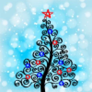 Christmas tree art vector background. Greeting card or invitation.