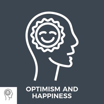 Optimism and Happiness Thin Line Vector Icon Isolated on the Black Background.