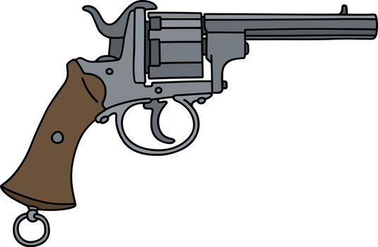 The vectorized hand drawing of a vintage revolver