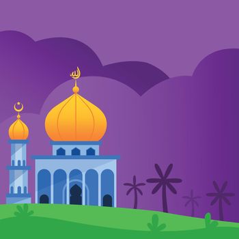 Flat illustration yellow dome mosque. Suitable for Islamic greetings or wisdom islamic theme background. You can place wisdom or greeting text on left side.