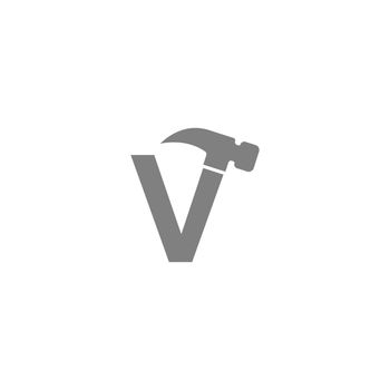 Letter V and hammer combination icon logo design vector