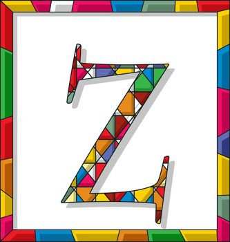 Stained glass letter Z over white background, framed vector