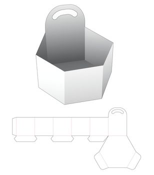 Cardboard handle hexagonal tray die cut template