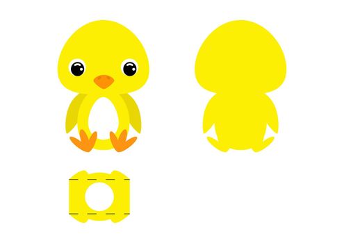 DIY cute chicken chocolate egg holder template. Retail paper box for the easter egg. Printable color scheme. Laser cutting vector template. Isolated packaging design illustration.
