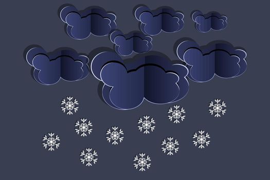 Forecast concept with snow from the cloudy sky. Paper sky. Winter time. Christmas and New Year card. Weather forecast. Stock vector illustration