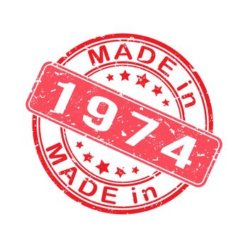 Imprint of a seal or stamp with the inscription MADE IN 1974. Label, sticker or trademark. Editable vector illustration. Flat style.