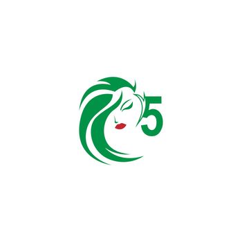 Number 5 with woman face logo icon design vector illustration