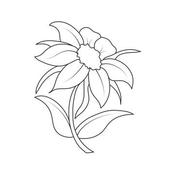 Empty outline of a flower with petals. Doodle style outline isolated on white background. Flat design for coloring, cards, scrapbooking and decoration.
