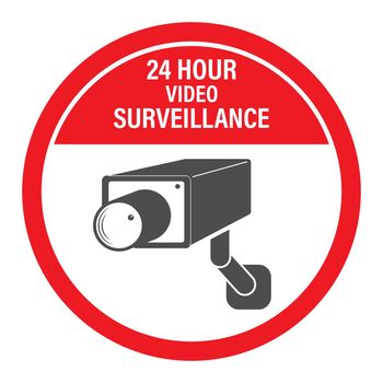 24 hours video surveillance. Vector video surveillance sign with the inscription. Empty outline, flat style.