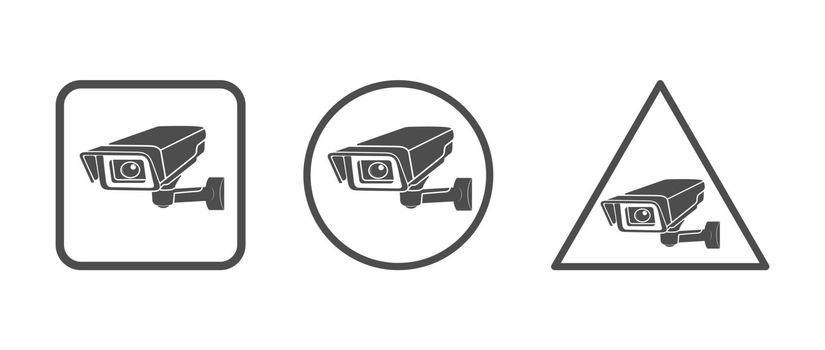 Set of icons of video surveillance. Camcorder icons. Empty outline, flat style.