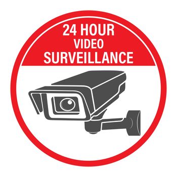 24 hours video surveillance. Vector video surveillance sign with the inscription. Flat style.