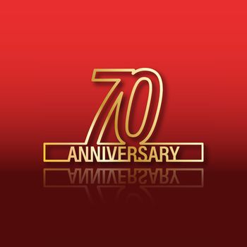 70 anniversary. Stylized gold lettering with reflection on a red gradient background. Vector illustration