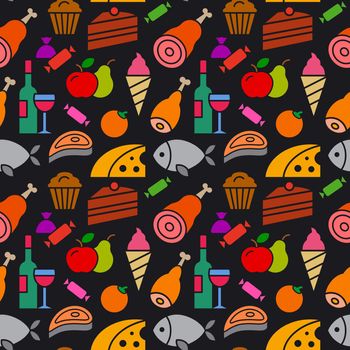 colorful illustration of food and grocery colorful seamless pattern