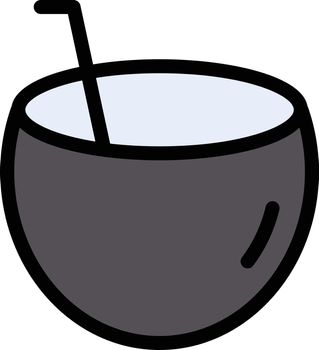 coconut drink vector line colour icon