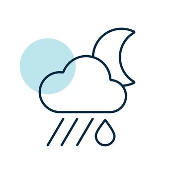 Raincloud with raindrop moon icon. Meteorology sign. Graph symbol for travel, tourism and weather web site and apps design, logo, app, UI