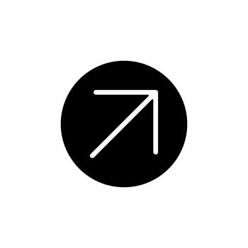 Arrow right top vector glyph icon. Navigation sign. Graph symbol for travel and tourism web site and apps design, logo, app, UI