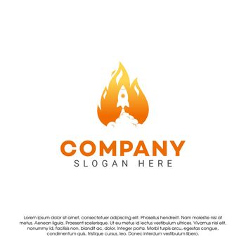 Rocket fire negative space vector logo concept design template isolated on white background. Fire and airplane logo combination illustration in inside a flame logo design for business and more