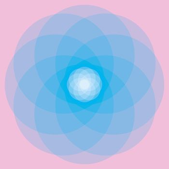 Abstract light blue flower made out of transparent circles. Pink background