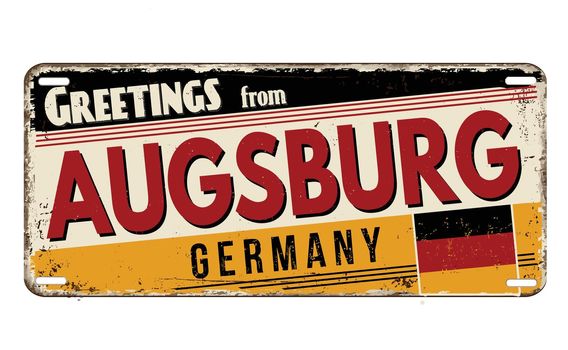 Greetings from Augsburg vintage rusty metal plate on a white background, vector illustration