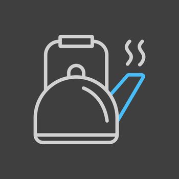 Camping metal kettle vector icon on dark background. Camping and Hiking sign. Graph symbol for travel and tourism web site and apps design, app, UI