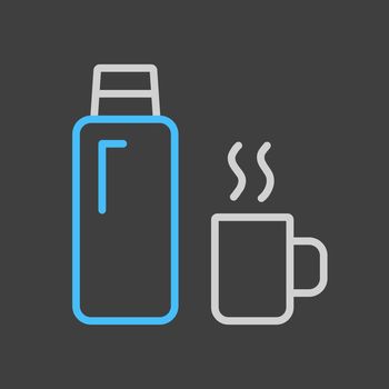 Thermos bottle vector icon on dark background. Camping and Hiking sign. Graph symbol for travel and tourism web site and apps design, logo, app, UI