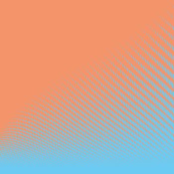 Color halftone in cool blue and warm orange tints. The shape is in a diagonal