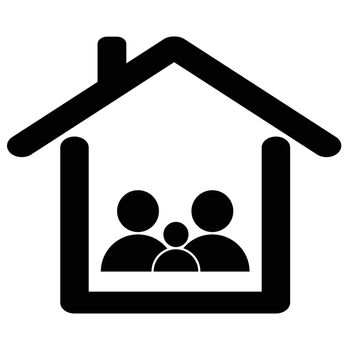Family Stay at Home Quarantine. Black and White Pictogram Illustration Icon