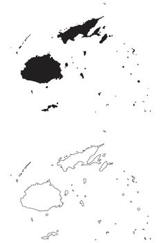 Fiji Country Map. Black silhouette and outline isolated on white background. EPS Vector