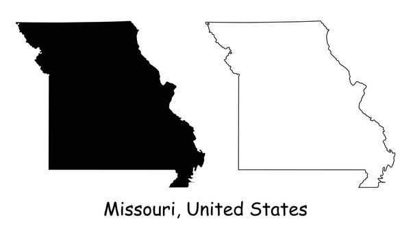 Missouri MO state Maps. Black silhouette and outline isolated on a white background. EPS Vector