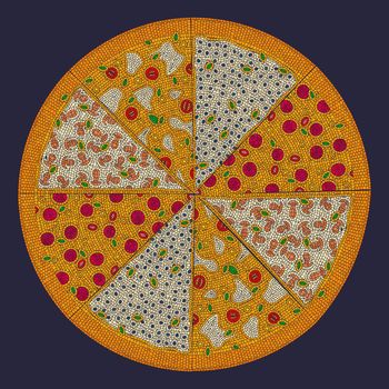Mossaic tiles pizza pie, vector illustration