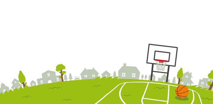 Grass square ( basketball court ) vector banner illustration | landscape type