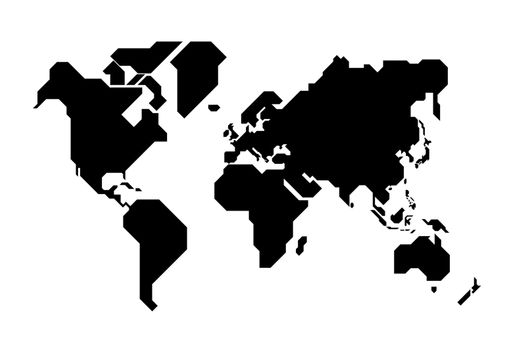 Simplified world map drawn with sharp straight lines