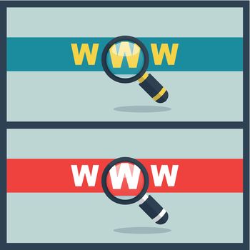 Illustration of www word with magnifier concept