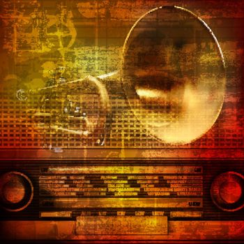 abstract grunge sound background with trumpet and retro radio